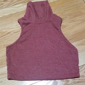 Ribbed high neck burgundy maroon  sleeveless crop top